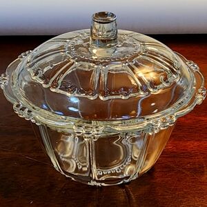 Vintage 'KIG Indonesia Glass' Covered Clear Glass Beaded Bowl Dish w/ lid